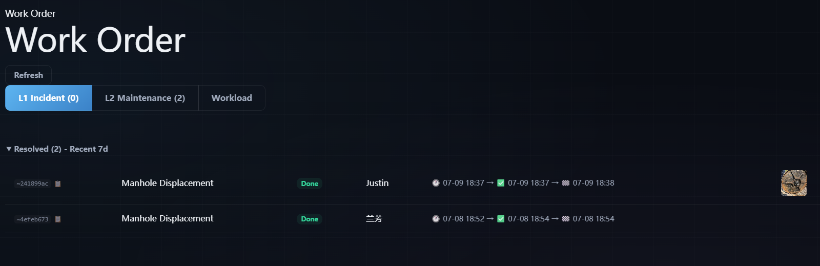 AI-lite work order history and performance view