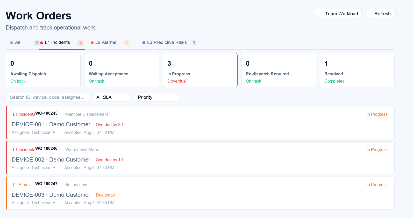 AIoT Lite work order management screen