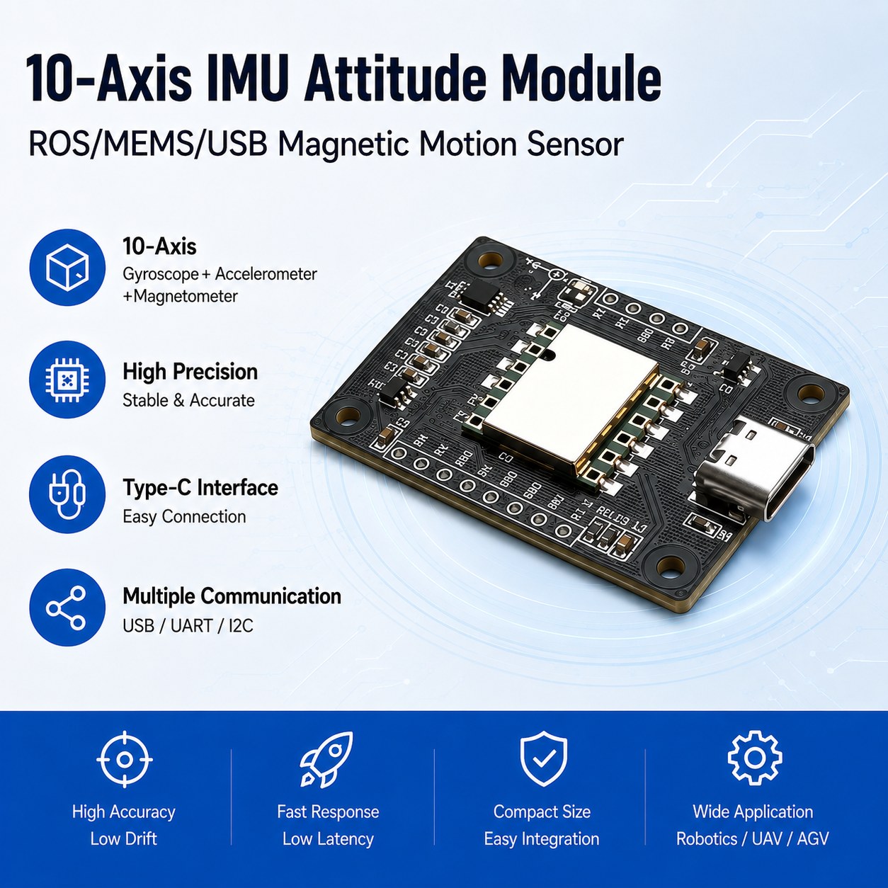 DR100 10-axis IMU module for robotics attitude sensing